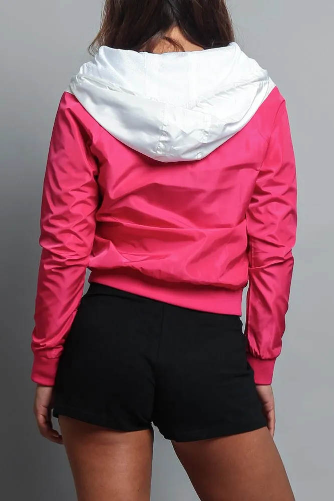 Women's Color Block Hooded Windbreaker Jacket