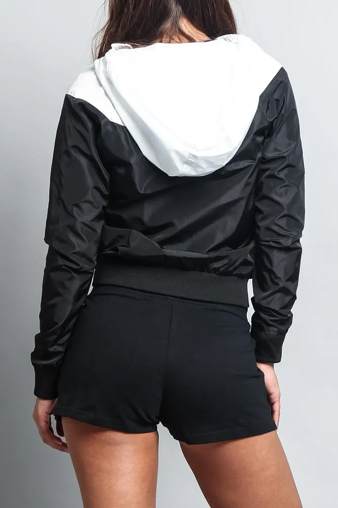 Women's Color Block Hooded Windbreaker Jacket