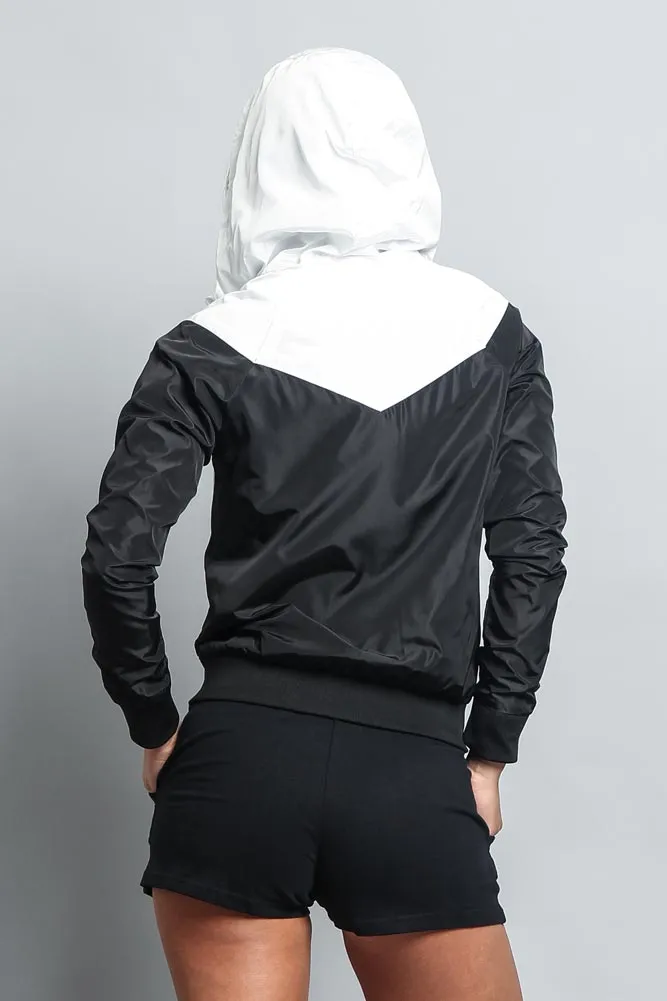 Women's Color Block Hooded Windbreaker Jacket