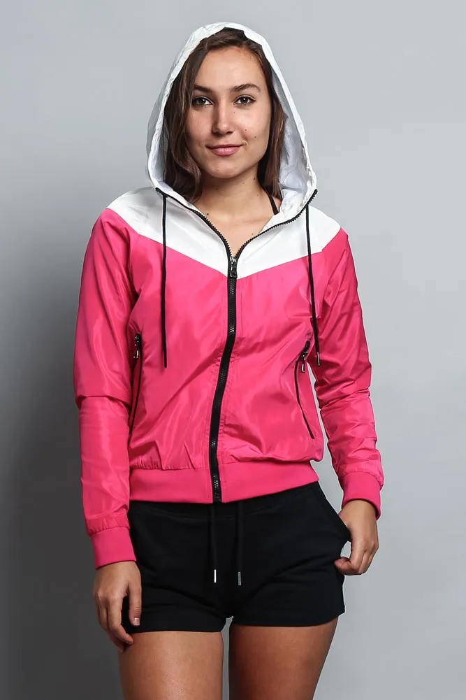 Women's Color Block Hooded Windbreaker Jacket