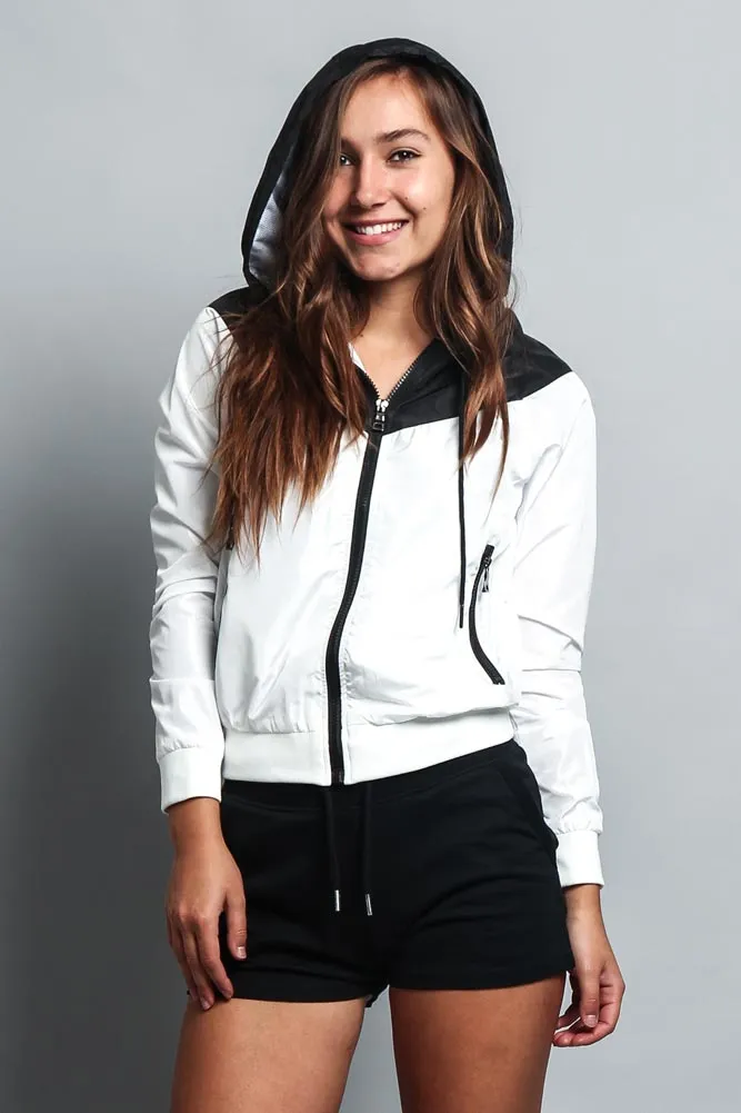 Women's Color Block Hooded Windbreaker Jacket