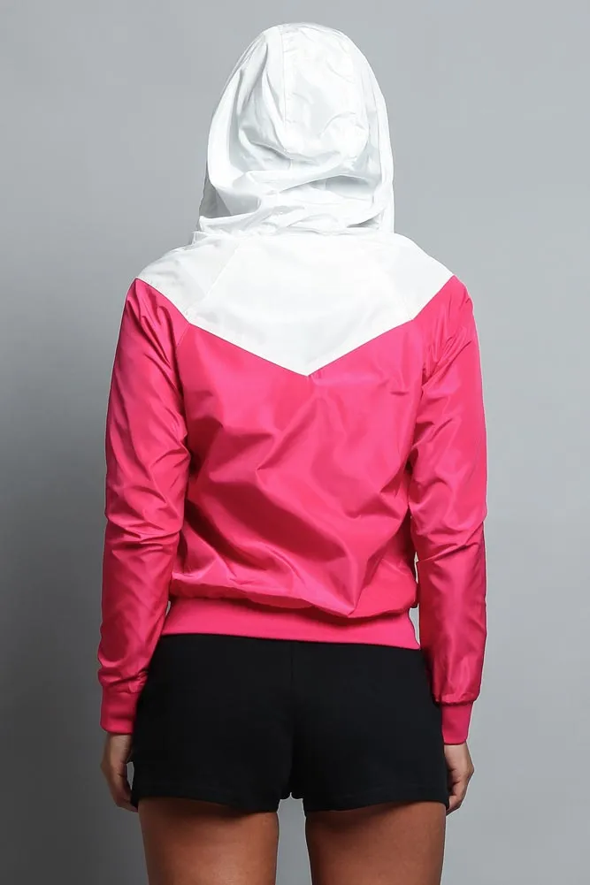 Women's Color Block Hooded Windbreaker Jacket