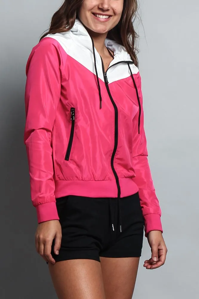 Women's Color Block Hooded Windbreaker Jacket