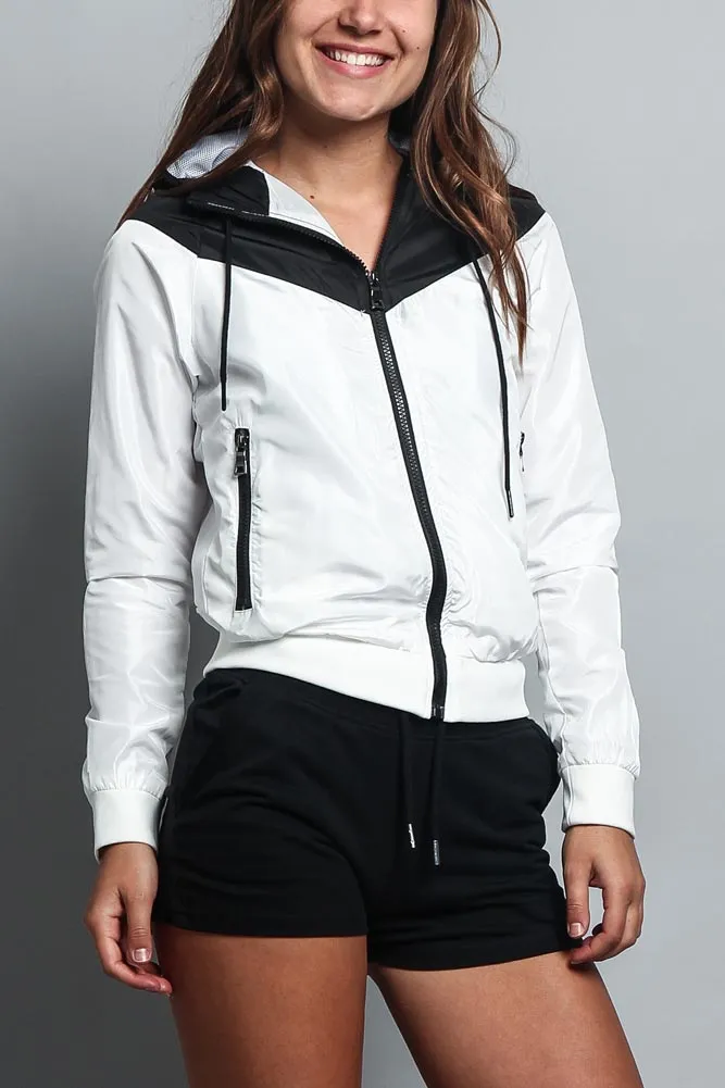 Women's Color Block Hooded Windbreaker Jacket