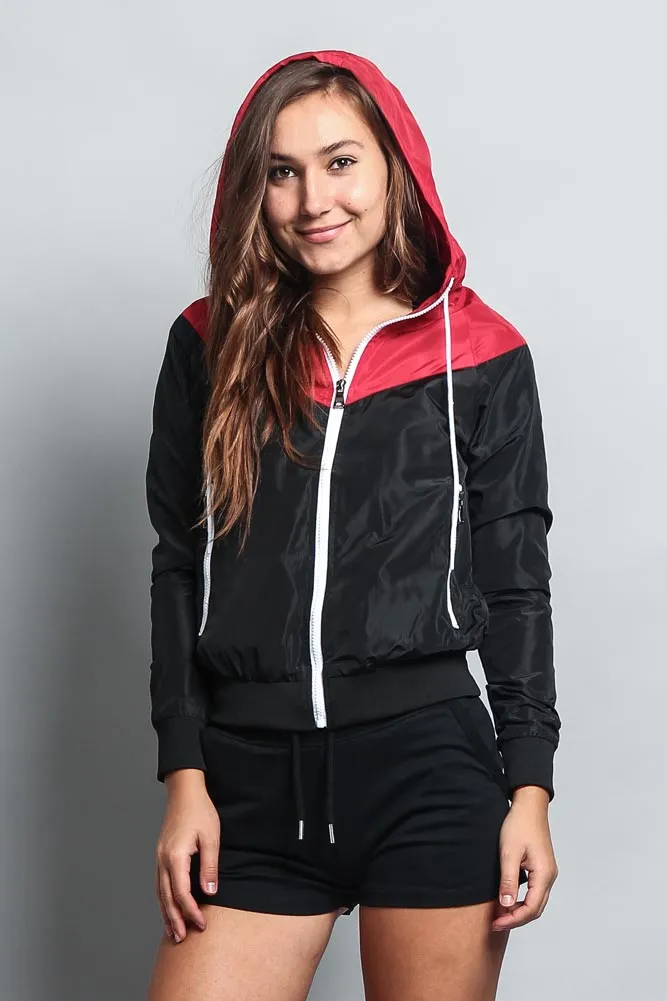 Women's Color Block Hooded Windbreaker Jacket