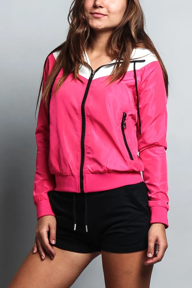 Women's Color Block Hooded Windbreaker Jacket