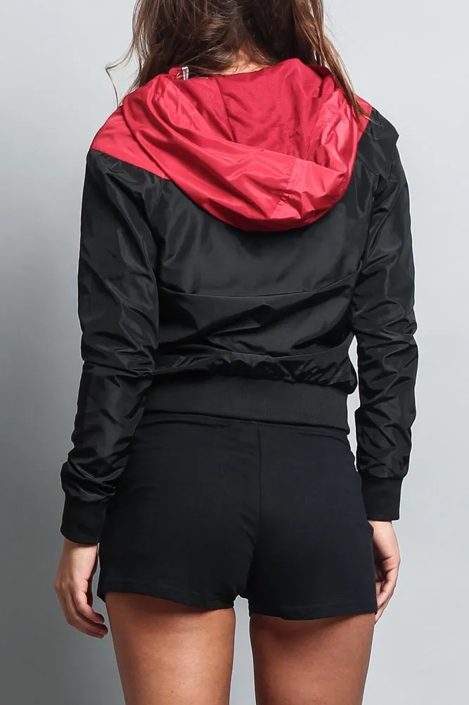 Women's Color Block Hooded Windbreaker Jacket
