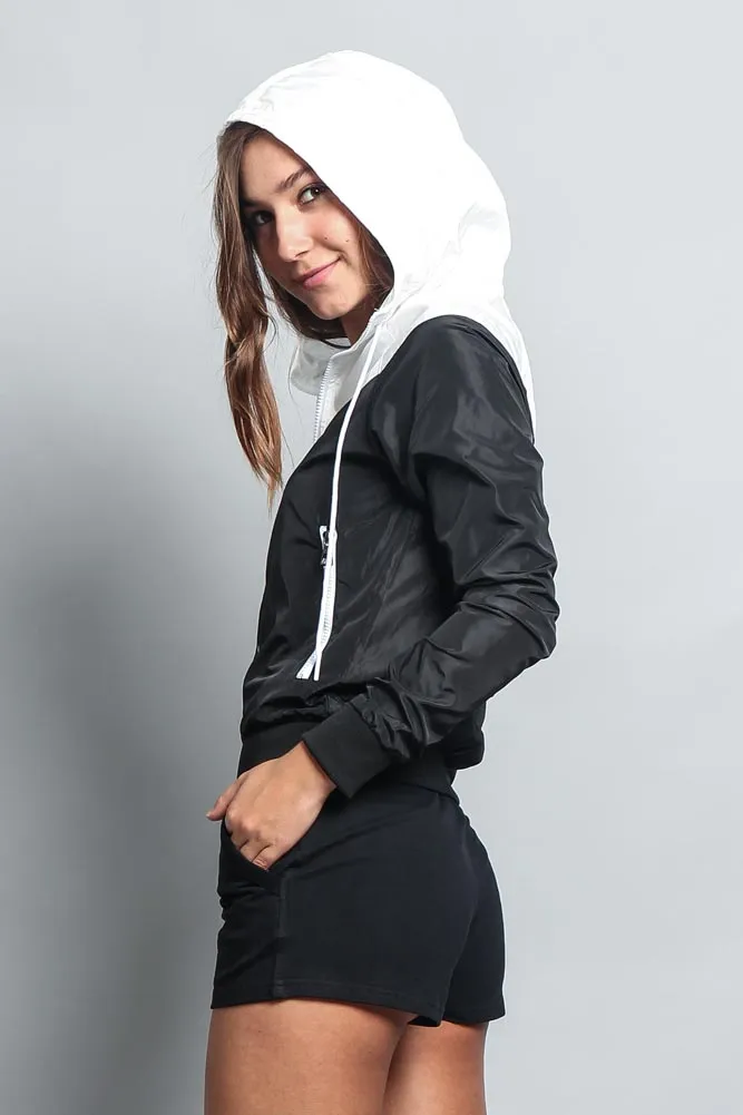 Women's Color Block Hooded Windbreaker Jacket