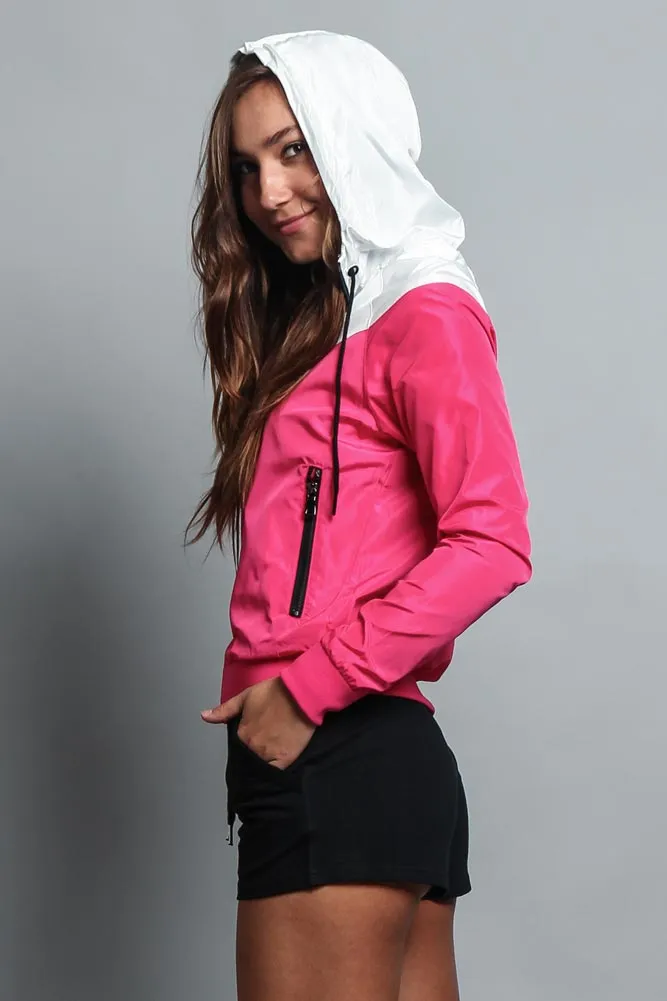 Women's Color Block Hooded Windbreaker Jacket