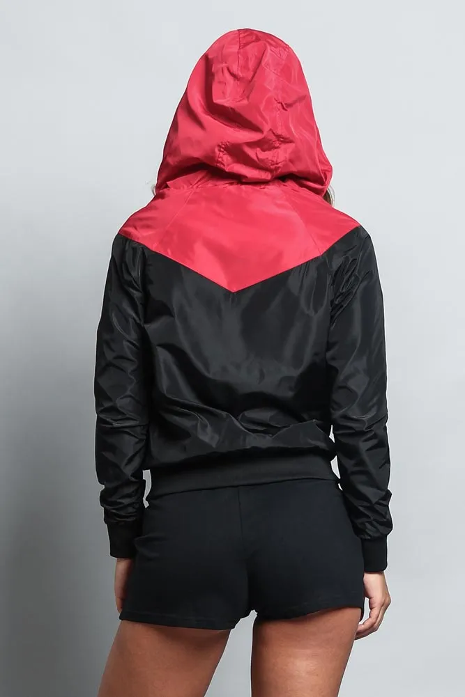 Women's Color Block Hooded Windbreaker Jacket
