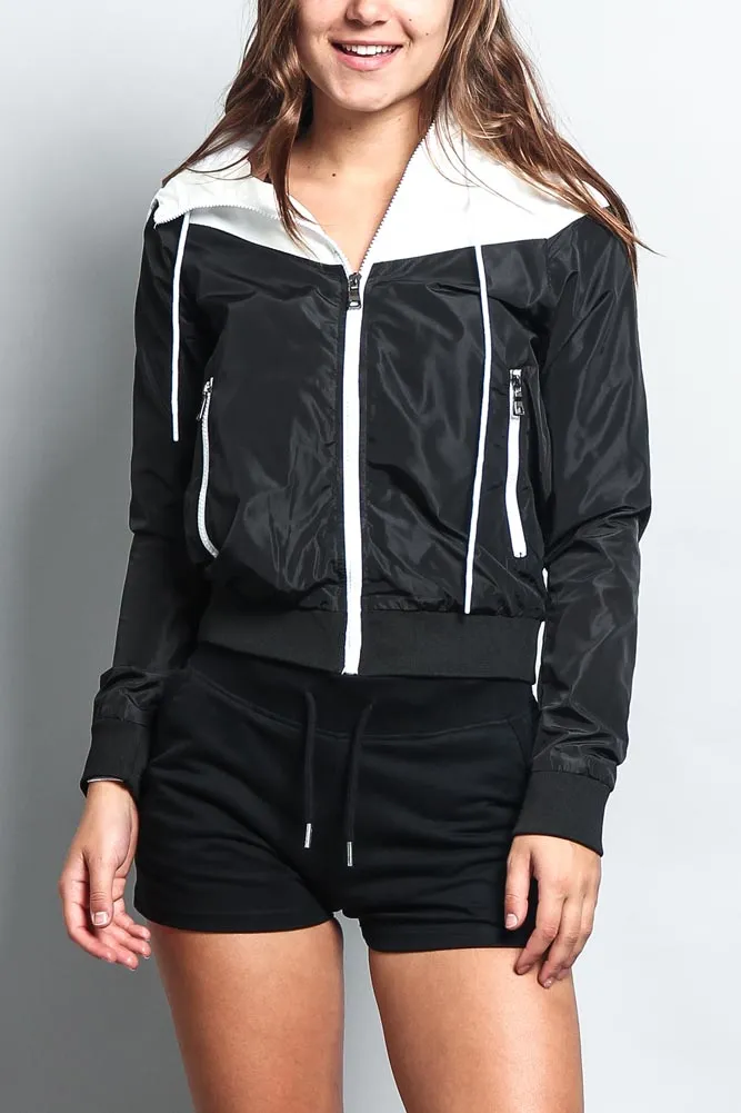 Women's Color Block Hooded Windbreaker Jacket