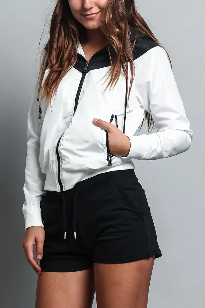 Women's Color Block Hooded Windbreaker Jacket