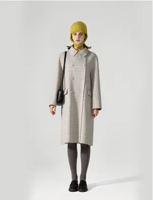 Women's plaid double-breasted wool coat