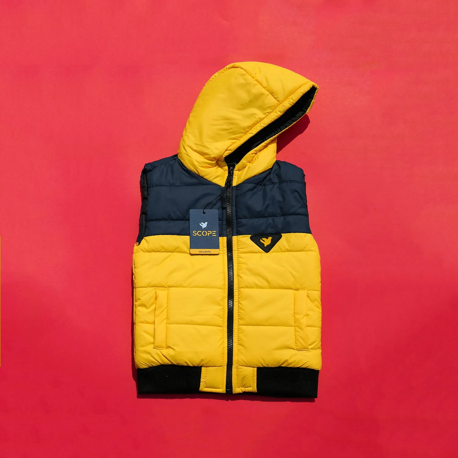 Yellow & Navy Sleeveless Puffer Jacket V3